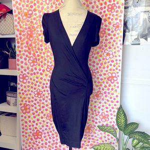 French Connection Bodycon black dress deep v-neck short sleeve stretch sz. 4